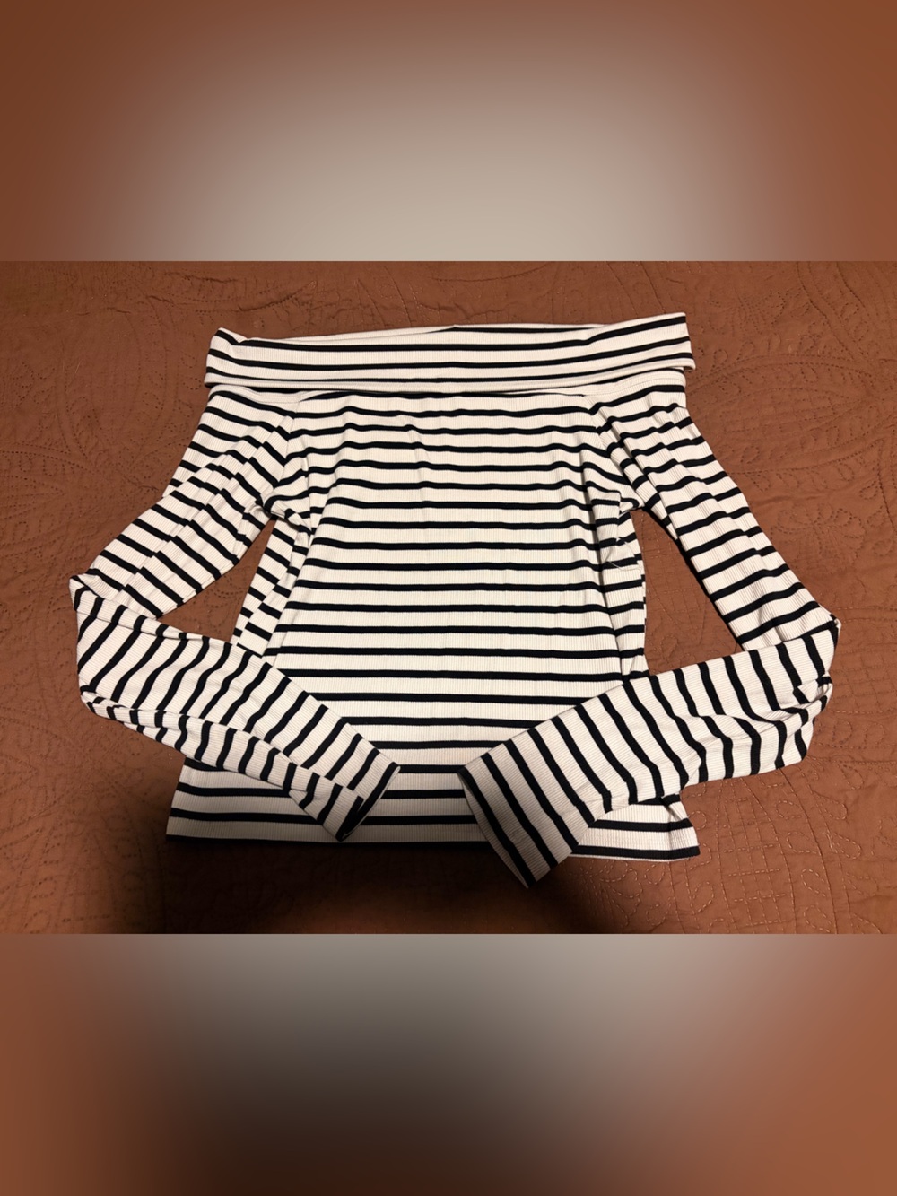 American Eagle Outfitters Black & White Off-Shoulder Striped Long Sleeve Tee